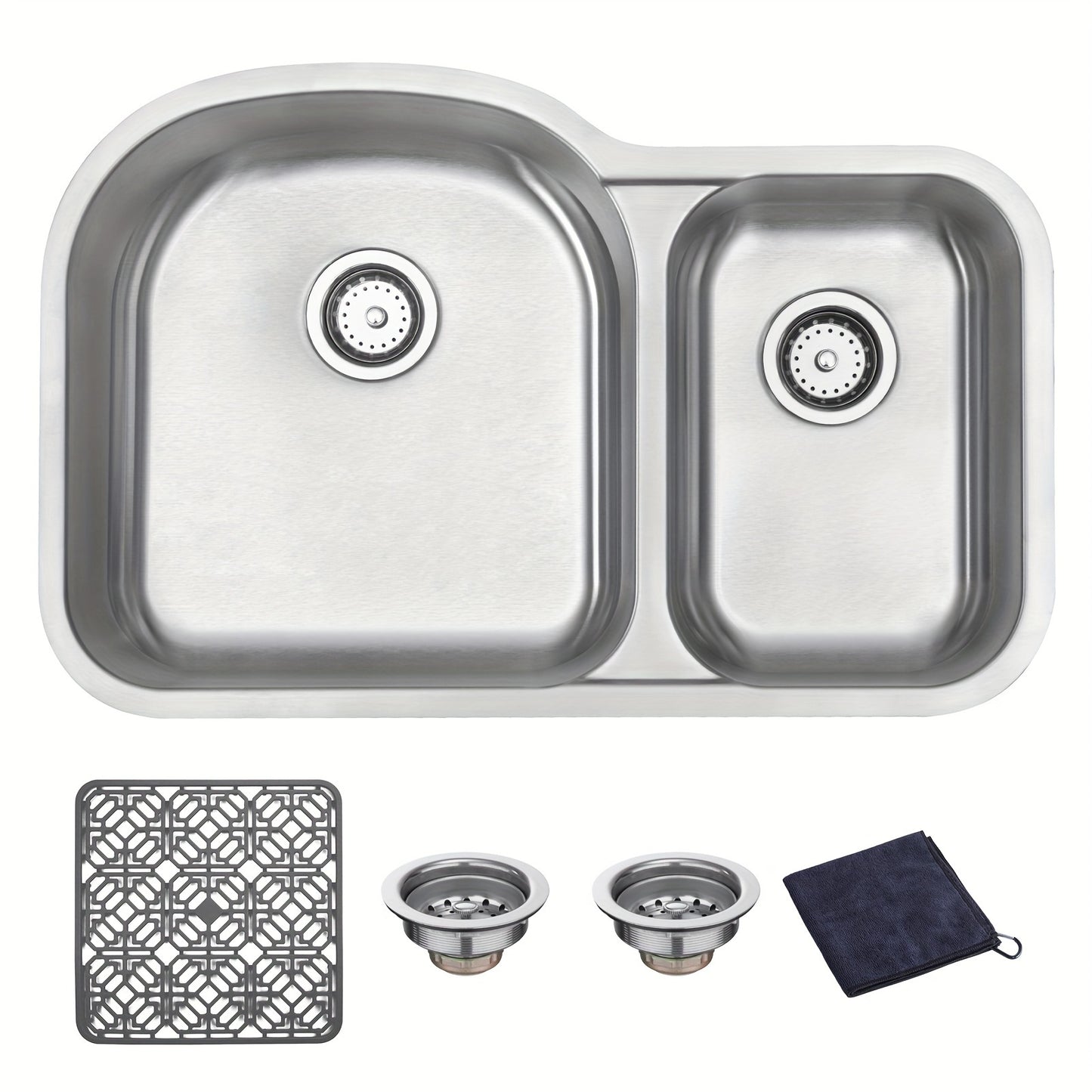 Precision-Crafted, Modern 9" Stainless Steel Undermount Kitchen Sink - Double Bowl, Soundproof Design with Accessories, Rust-Resistant & Easy Drainage, Basin Sink, 18 Gauge, JASSFERRY