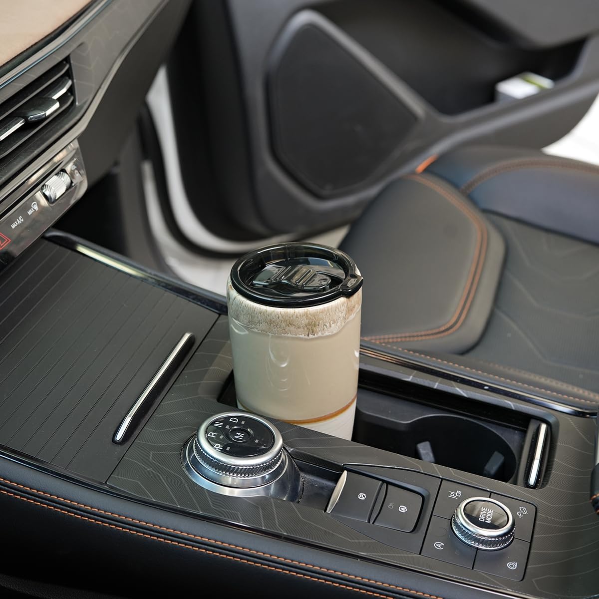 21oz Ceramic Travel Coffee Mug with Lid - Microwave & Dishwasher Safe, Spill-Proof Car Cup Holder Compatible, Reactive Glaze Insulated Design, Elegant Brown/Grey Marbled Pattern, Reusable Coffee Cup for On-the-Go, Office & Ho