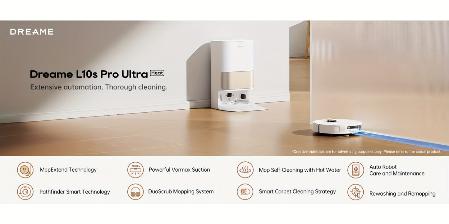 Dreame L10s Pro Ultra Heat Robot Vacuum and Mop Combo with 7000Pa Powerful Suction, AI Navigation & Obstacle avoidance, Auto-Cleaning System, 136°F Hot Mop, Wi-Fi/Wireless, for Hard Floors, Carpets, Pet Hair - Compatible wit