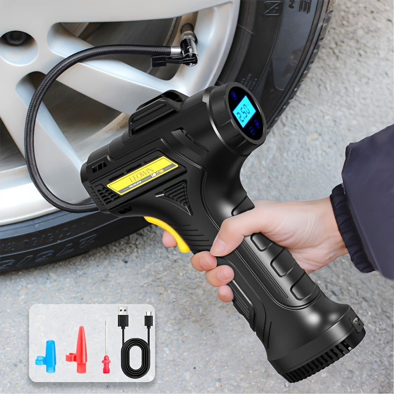 Tire Inflator Portable Air Compressor With Auto-Shutoff, Handheld Air Pump, 150 PSI Cordless Car Tires Pump With Digital Pressure Gauge/LED Light For Cars, Motorcycles, Bikes, Ball - Compact, Rechargeable, And Easy-to-Use Des