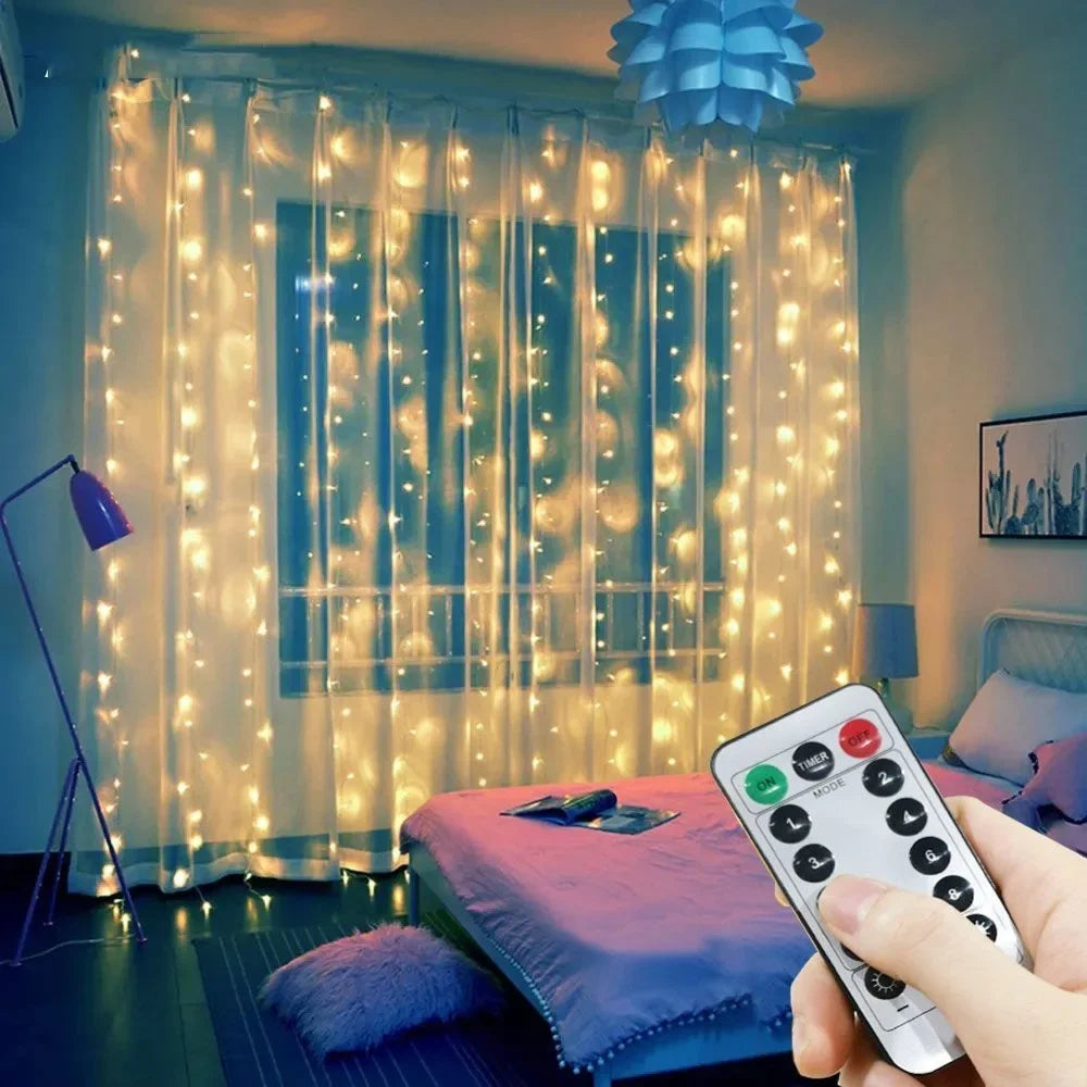 6x3M/3x3m Curtain Garland on The Window USB Power Fairy Lights Festoon with Remote New Year Garland Led Lights Christmas Decor