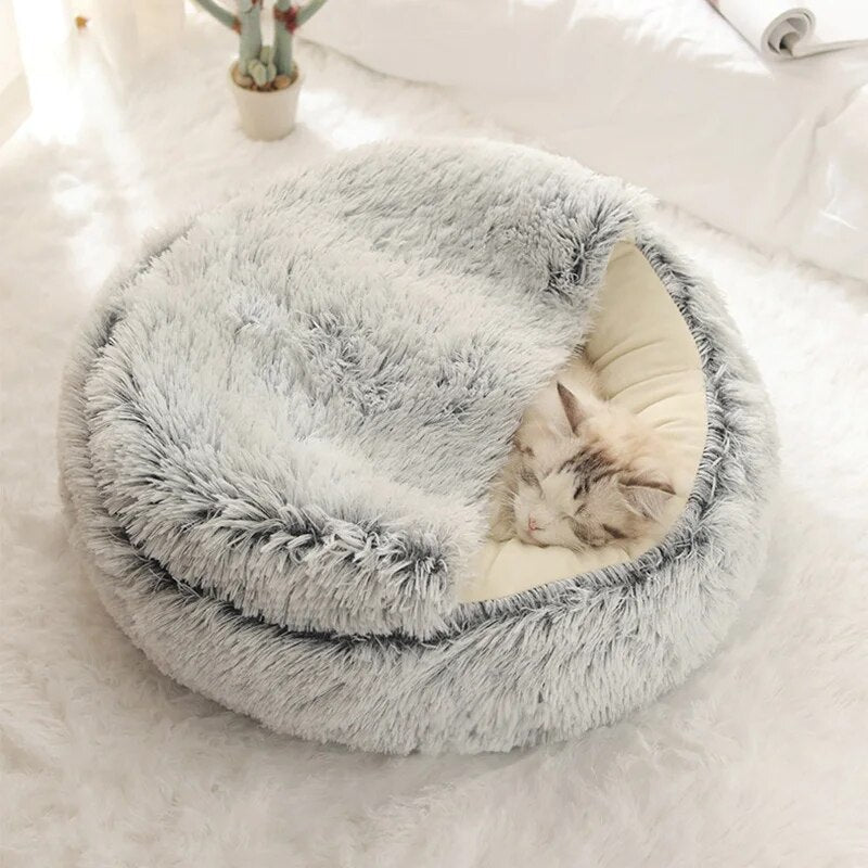 Cat Bed Long Plush Round Cat Bed Cat Warm House