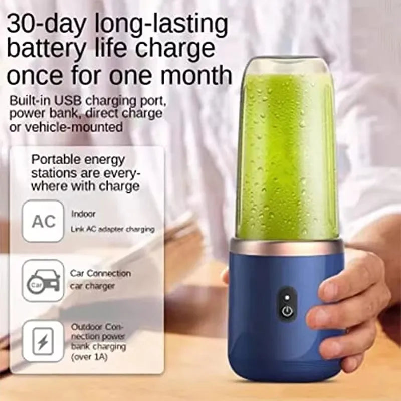 Portable Juicer Cup 6 Blade Blender Household Fruit Juicer Cup USB Rechargeable Double Cup Multifunction Electric Juicer