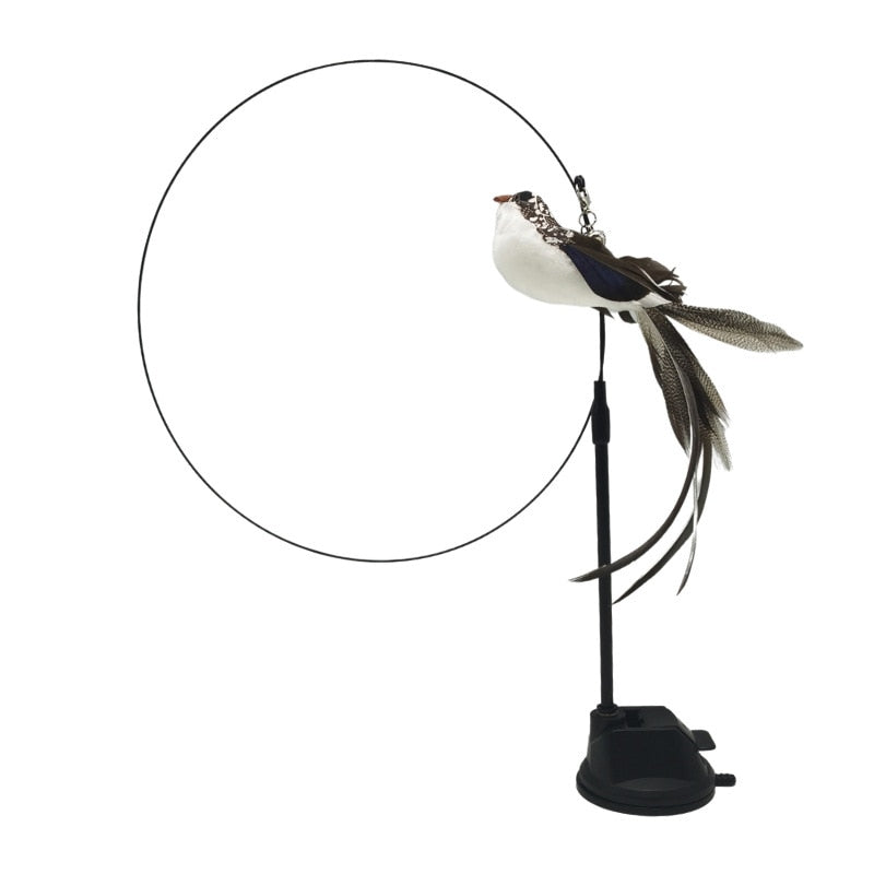 Simulation Bird Interactive Cat Stick Toy with Suction Cup Funny Feather Bird for Kitten Play Chase Exercise Cat Toys Supplies