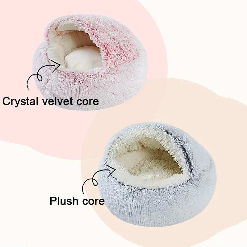Cat Bed Long Plush Round Cat Bed Cat Warm House