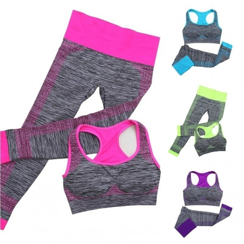 2Pcs Women's Yoga Set Workout Sportswear Crop Tops + Yoga Legging
