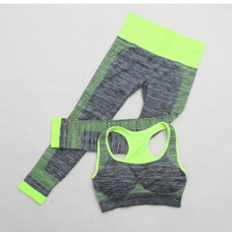 2Pcs Women's Yoga Set Workout Sportswear Crop Tops + Yoga Legging