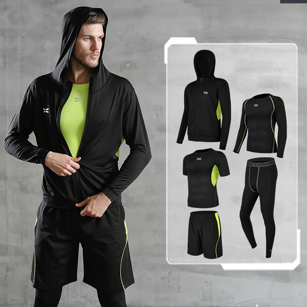 5 Pcs/Set Men's Tracksuit Gym Fitness Compression Sports Suit