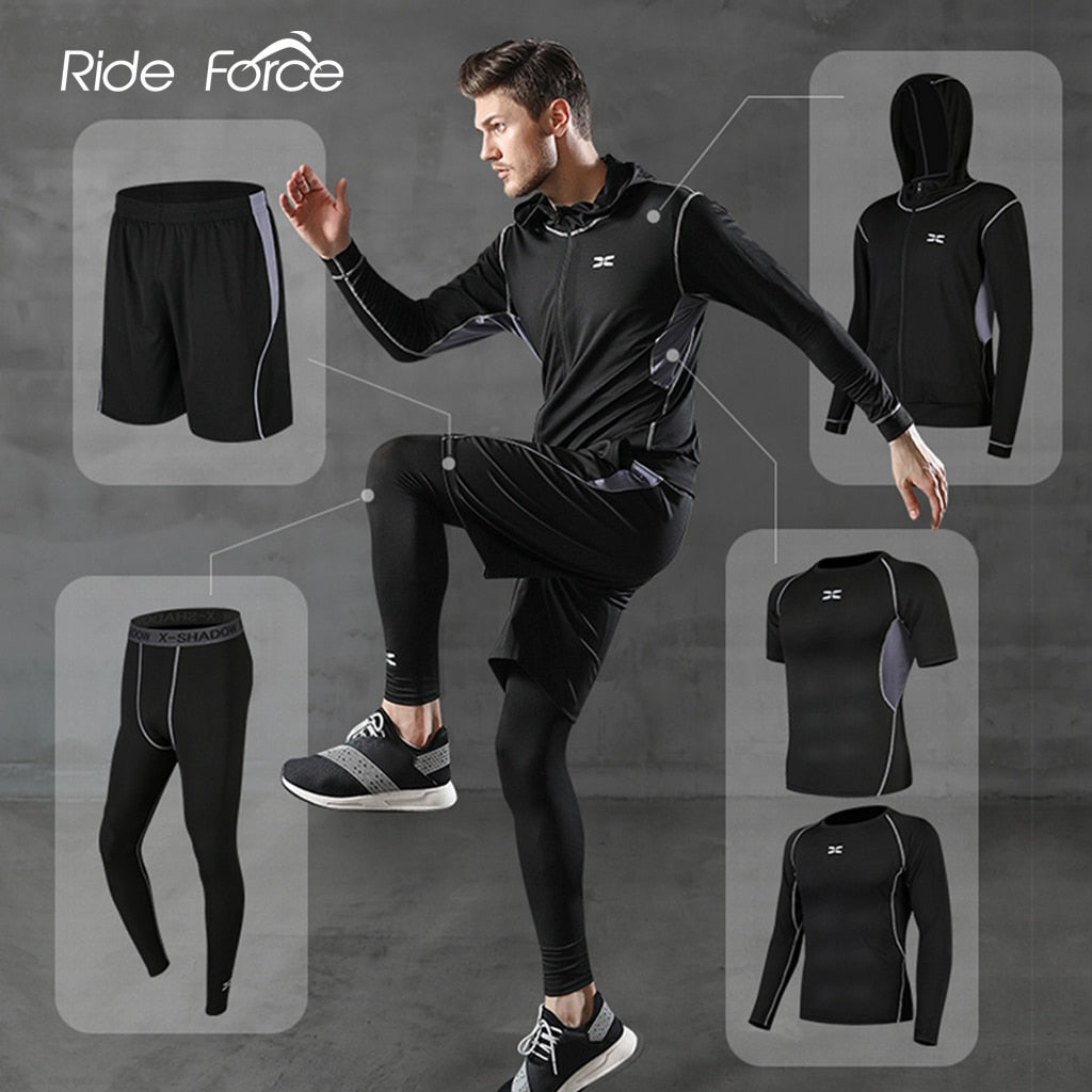 5 Pcs/Set Men's Tracksuit Gym Fitness Compression Sports Suit