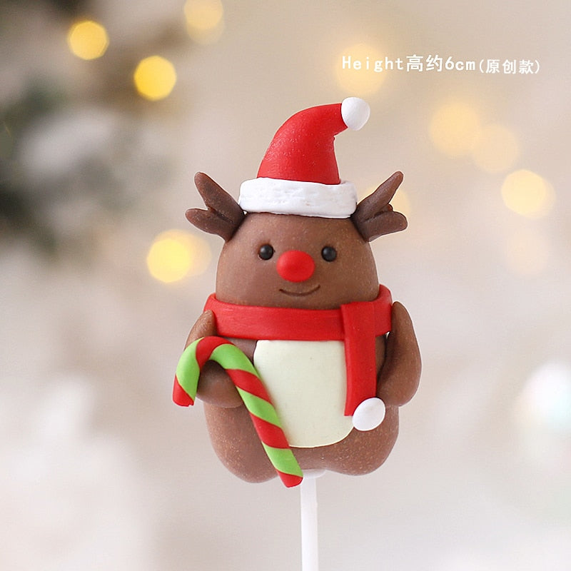 Santa Claus gift box Train Tree Merry Christmas Cake Toppers Happy New Year Decorations Party Baking Supplies