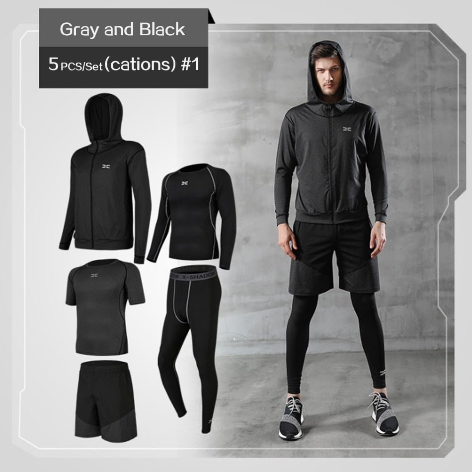 5 Pcs/Set Men's Tracksuit Gym Fitness Compression Sports Suit