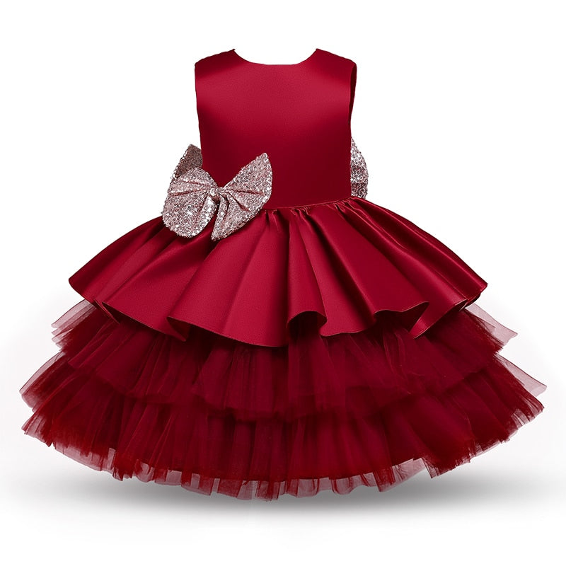 Toddler Baby Girl Dress Big Bow Baptism Dress for Girls
