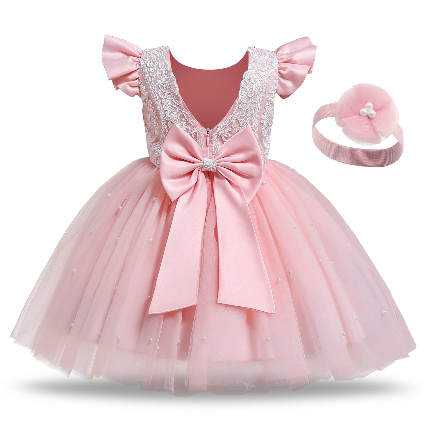 Toddler Baby Girl Dress Big Bow Baptism Dress for Girls
