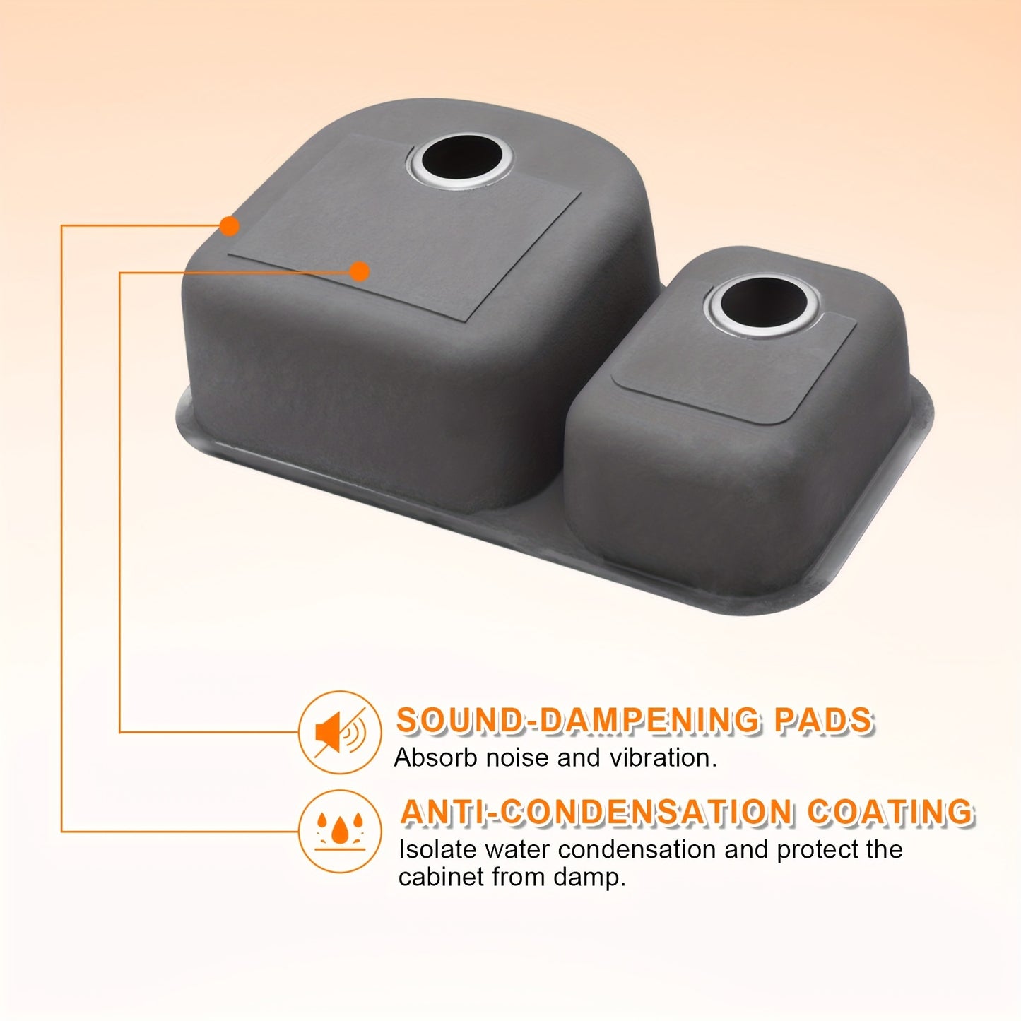 Precision-Crafted, Modern 9" Stainless Steel Undermount Kitchen Sink - Double Bowl, Soundproof Design with Accessories, Rust-Resistant & Easy Drainage, Basin Sink, 18 Gauge, JASSFERRY