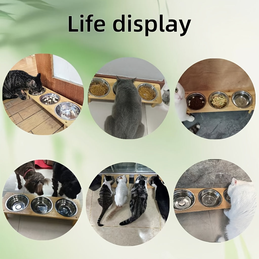 Cat High-Table Bowl, Cat Food Bowl, Cat Food Tray, Cat Food Bowl, Cat Water Bowl, Puppy Bowl, Puppy Food Tray, Puppy Water Bowl, Pet Feeding and Watering Bowl, Two Bowls, Three Bowls Design, Stainless Steel Material, Heighten