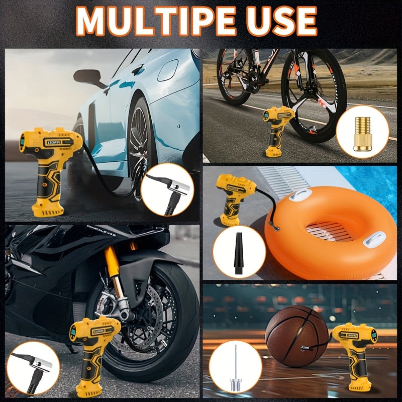 Tire Inflator Portable Air Compressor With Auto-Shutoff, Handheld Air Pump, 150 PSI Cordless Car Tires Pump With Digital Pressure Gauge/LED Light For Cars, Motorcycles, Bikes, Ball - Compact, Rechargeable, And Easy-to-Use Des