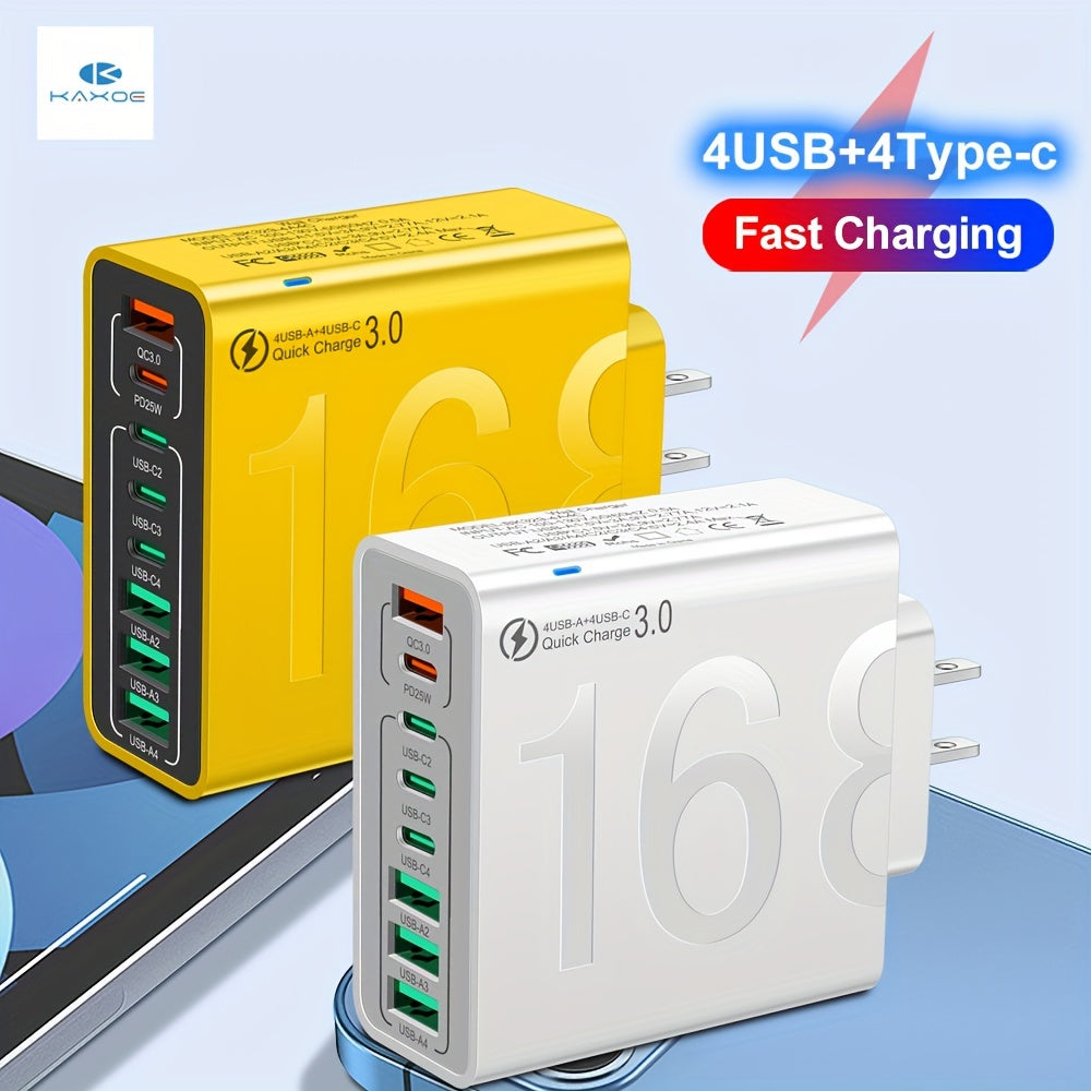 [8 in 1 Fast Charger] KAXOE 8 in 1 Fast Charging USB Phone Charger Adapter | 4 USB + 4 Type-C Phone Charger USB Plug Outlet QC 3.0 USB Charger for iPhone for Samsung