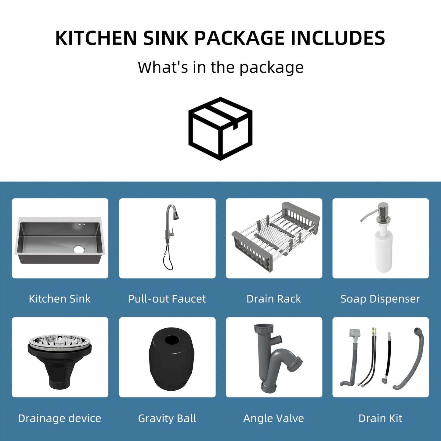 28" 30" 32" Kitchen Sink Stainless Steel Single Bowl Drop In Top Mount Imitation Honeycomb Nano Coating Single Bowl Kitchen Sink with Stainless Steel Drawable Faucet, Telescopic Basket, Soap Dispenser