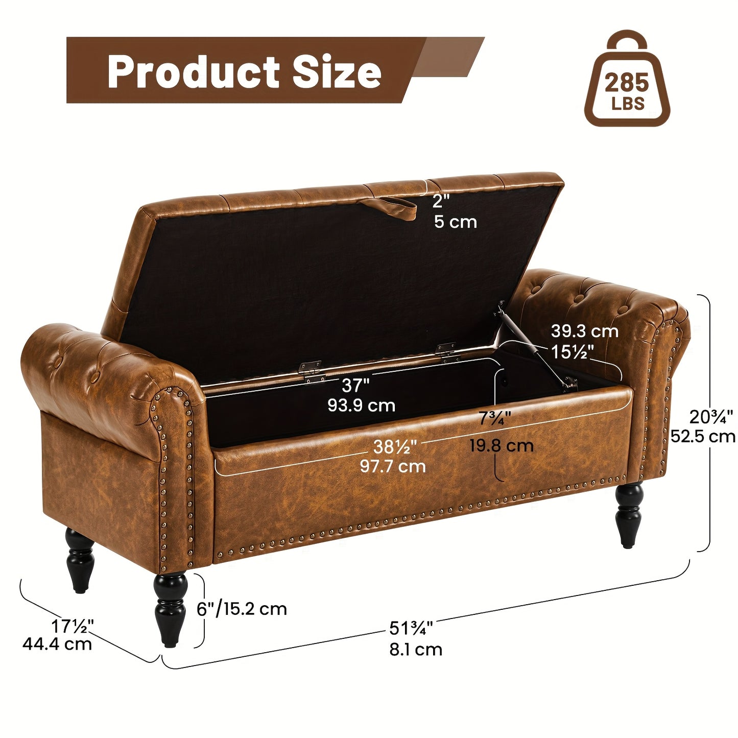 FURNIMART Luxury Mid-Century Modern Wooden Storage Bench with Roll-Up Arms - Large Capacity Flip-Top Design, Durable Recycled Wood, Easy Assembly for Bedroom, Living Room, Hallway