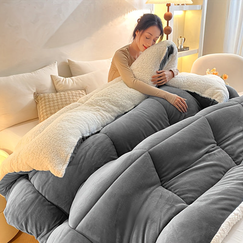 1pc Orhopui -Like Lamb's Comforter - Thickened Winter Quilt with Half Pillowcase, All-Season Bedspread or Sofa Cover, Machine Washable Blanket for Queen-Like (No Turning Required), Multicolor Options