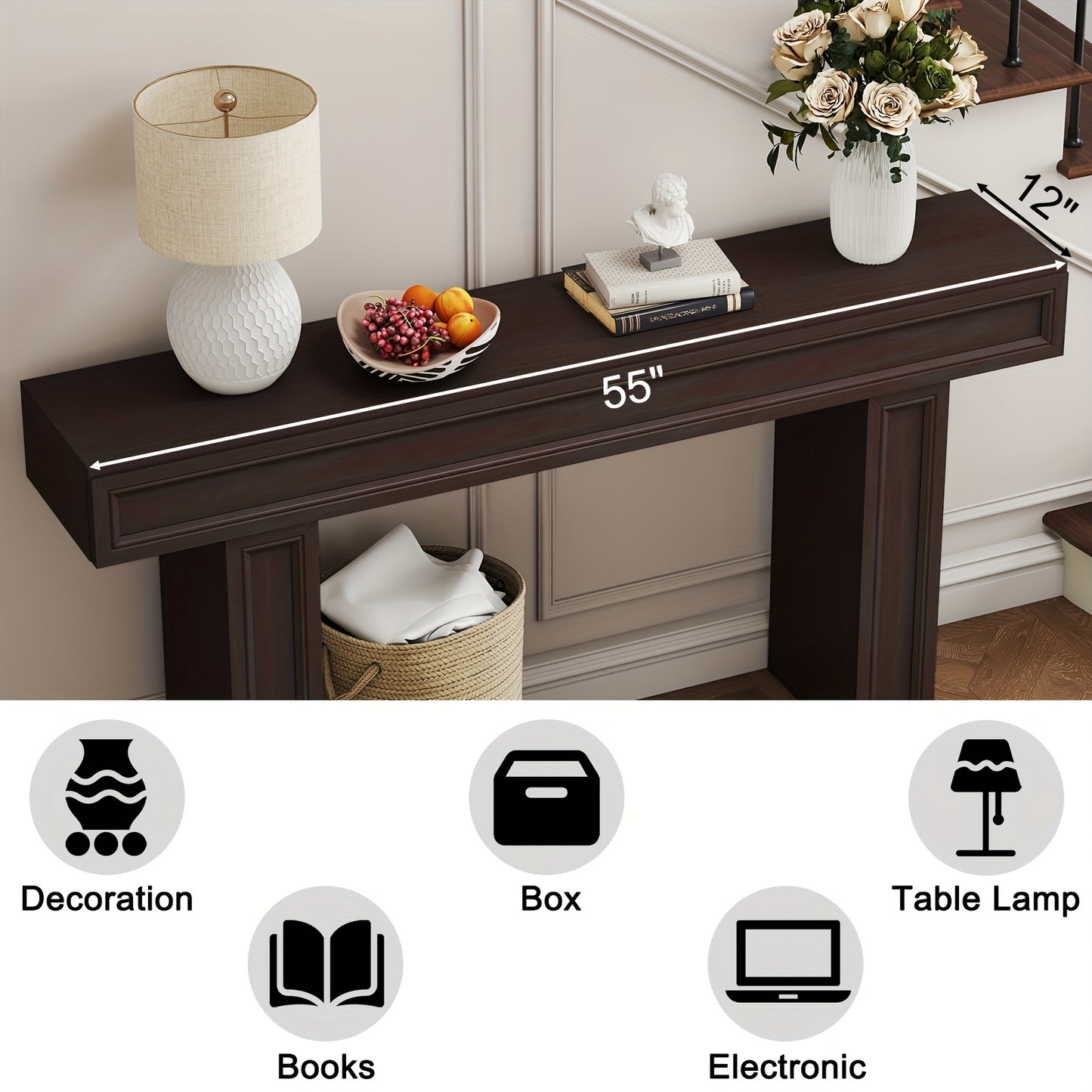 63-Inch Long Entryway Table, Modern Farmhouse Tables, Sofa Table Behind Couch, Console Table For Entryway & Living Room & Hallway