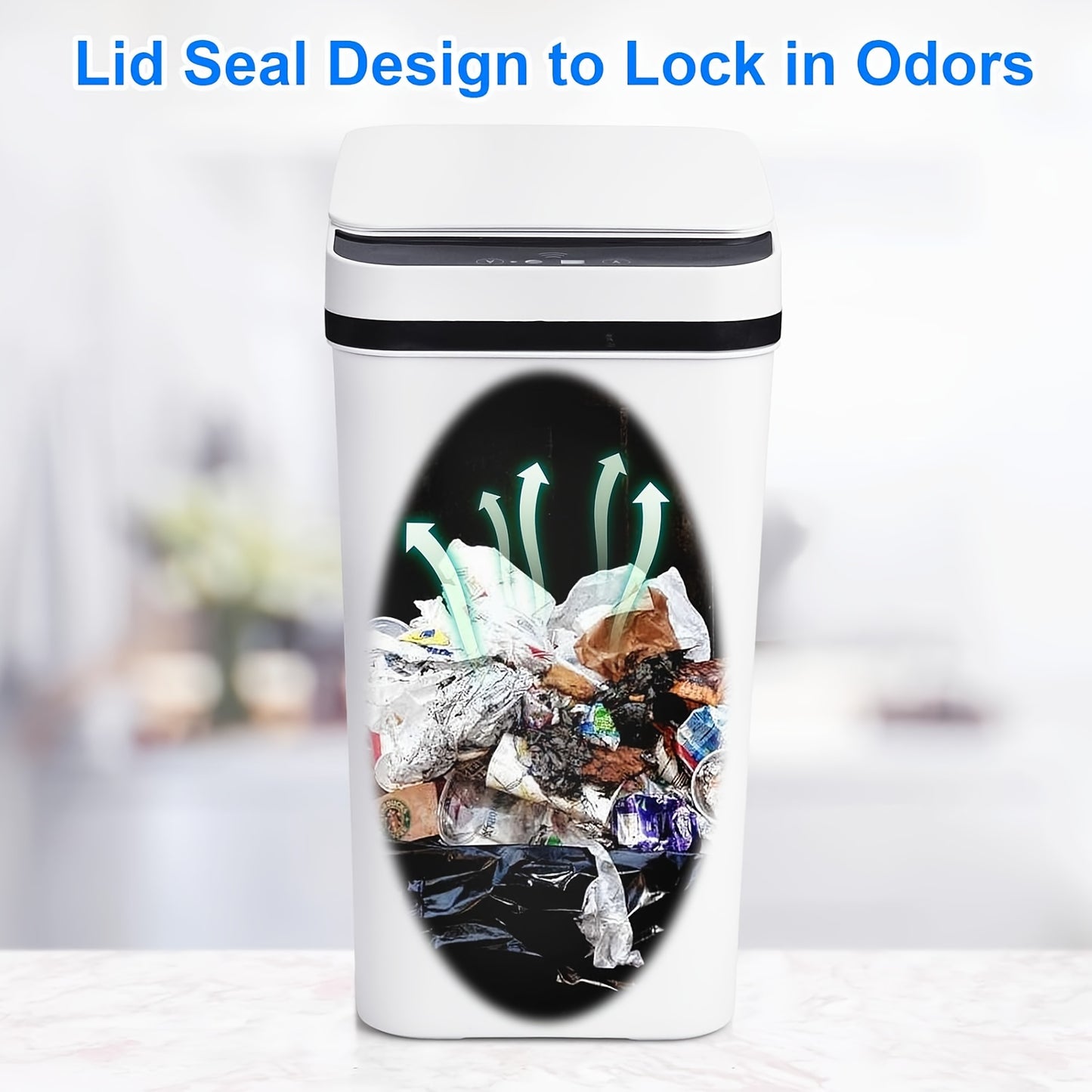 1 pack 17L/4.49gal Smart Kitchen Trash Can (enhanced version): multi-mode, kick-activated sensor, stay-open/closed button. AA batteries (not included), modern design - ideal for home, office, bathroom/kitchen, top Halloween/C