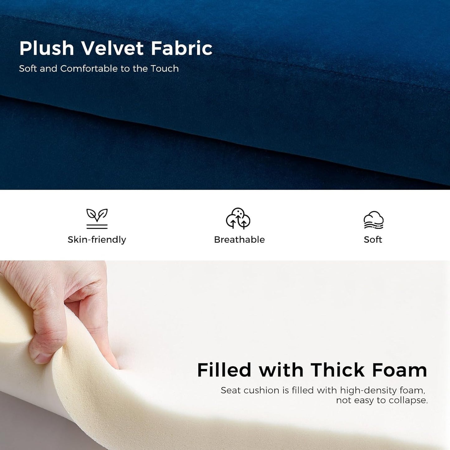 Modern Velvet Storage Ottoman Bench, 59 inch Large Upholstered End of Bed Bench King Size, Tufted Footstool with Arms Golden Base for Bedroom Living Room Entryway, BLACK