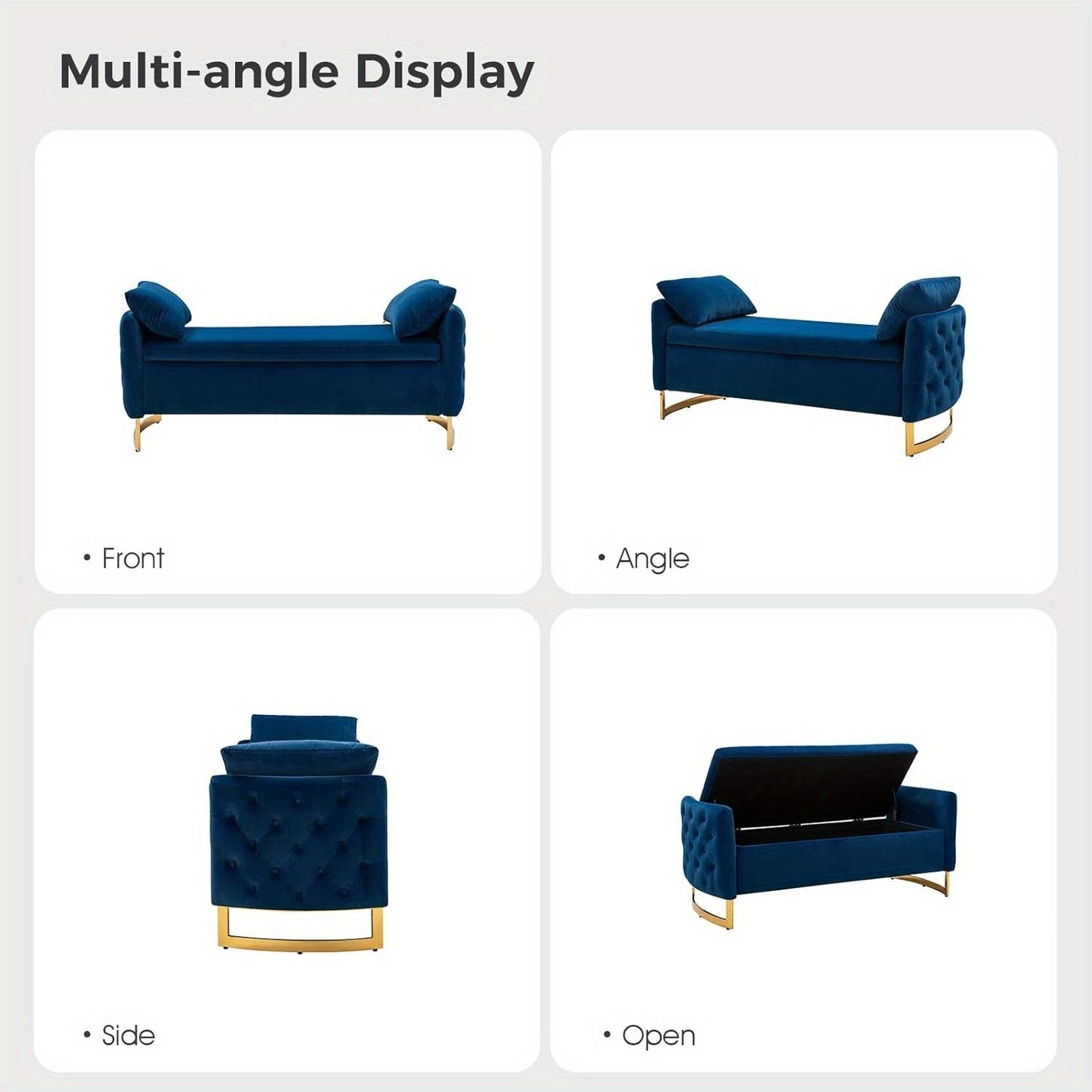 Modern Velvet Storage Ottoman Bench, 59 inch Large Upholstered End of Bed Bench King Size, Tufted Footstool with Arms Golden Base for Bedroom Living Room Entryway, BLACK