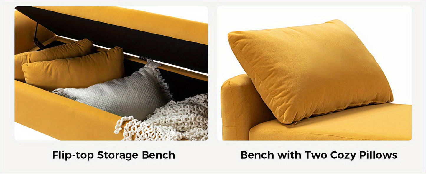 Modern Velvet Storage Ottoman Bench, 59 inch Large Upholstered End of Bed Bench King Size, Tufted Footstool with Arms Golden Base for Bedroom Living Room Entryway, BLACK