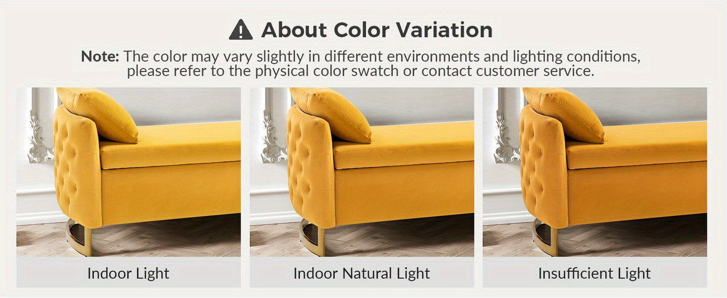 Modern Velvet Storage Ottoman Bench, 59 inch Large Upholstered End of Bed Bench King Size, Tufted Footstool with Arms Golden Base for Bedroom Living Room Entryway, BLACK