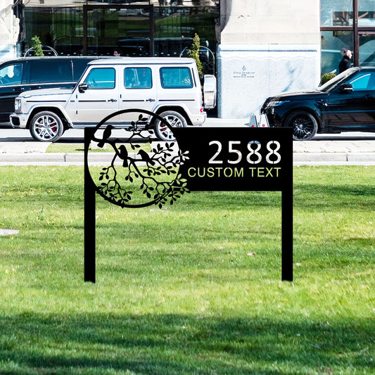 Customizable Iron Address Sign, Personalized Street Number Lawn Post, Vintage Style Metal Outdoor Decor, with Rod Installation for No Electricity Needed, Metal Patio Signs