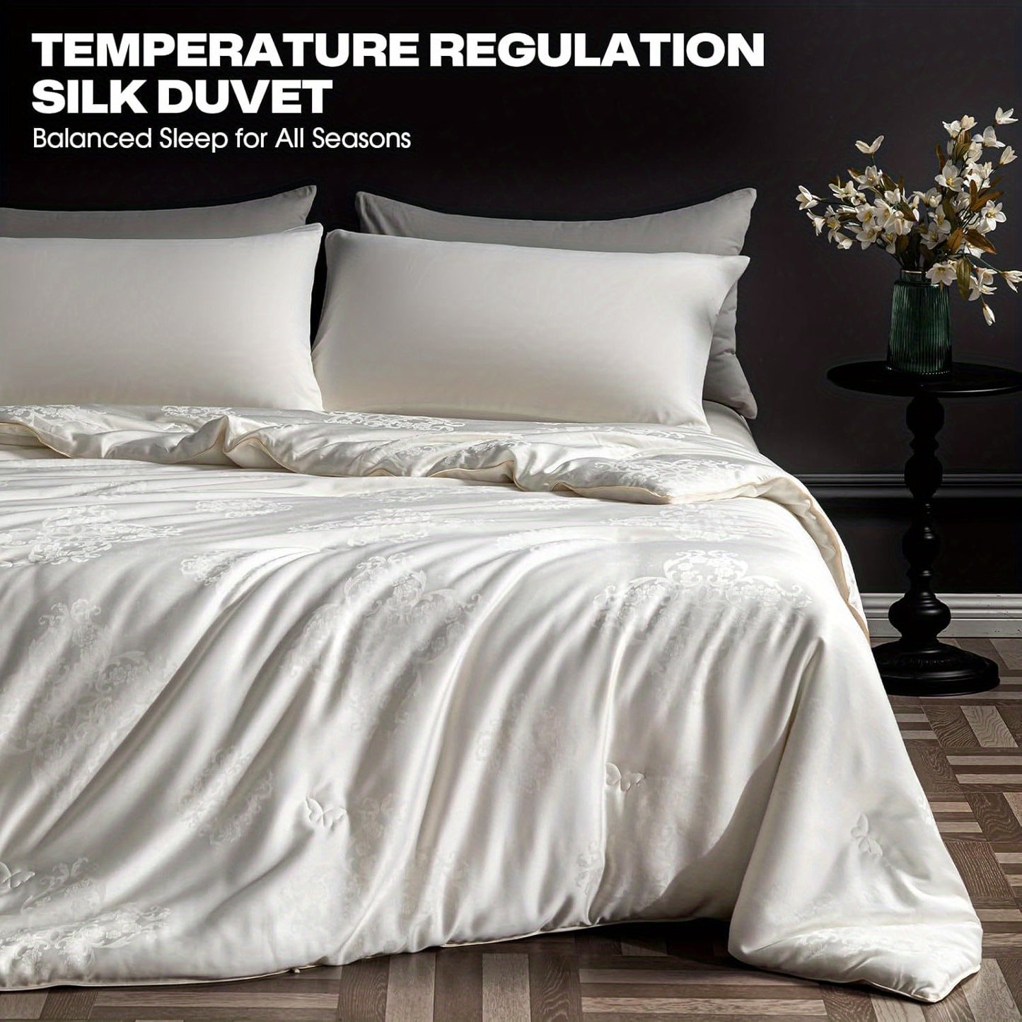 1pc Queen Size Luxury Mulberry Silk Comforter - All Season Lightweight Duvet Insert, Ultra Soft And Breathable Quilt, Ideal for Year-Round Use On Any Bed Temperature Regulating for All Season Comfort