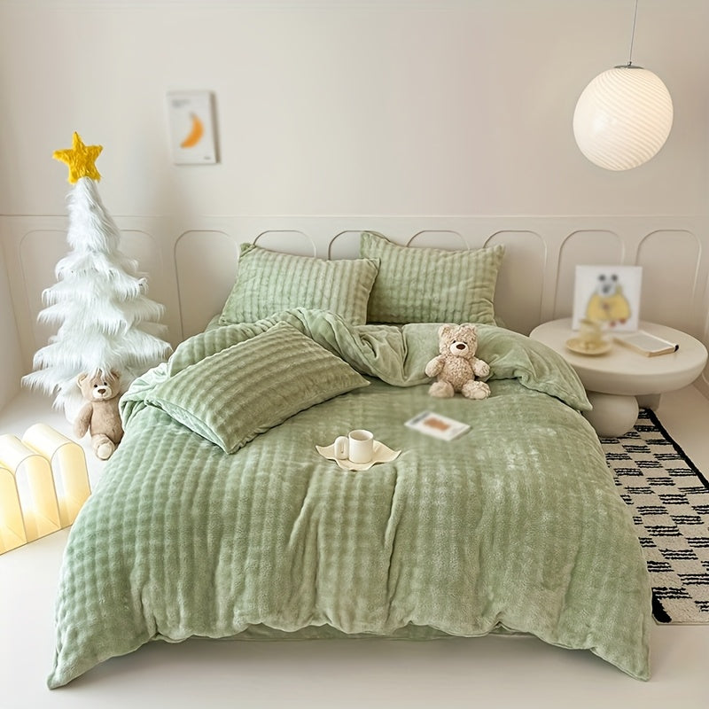 [3pcs Bubble Rabbit Bedding] 3pcs Set Bubble Rabbit Plush Bedding | Featuring 240G Bubble Fleece And 130G Crystal Fleece Duvet Cover | Includes One Duvet Cover And Two Pillowcases