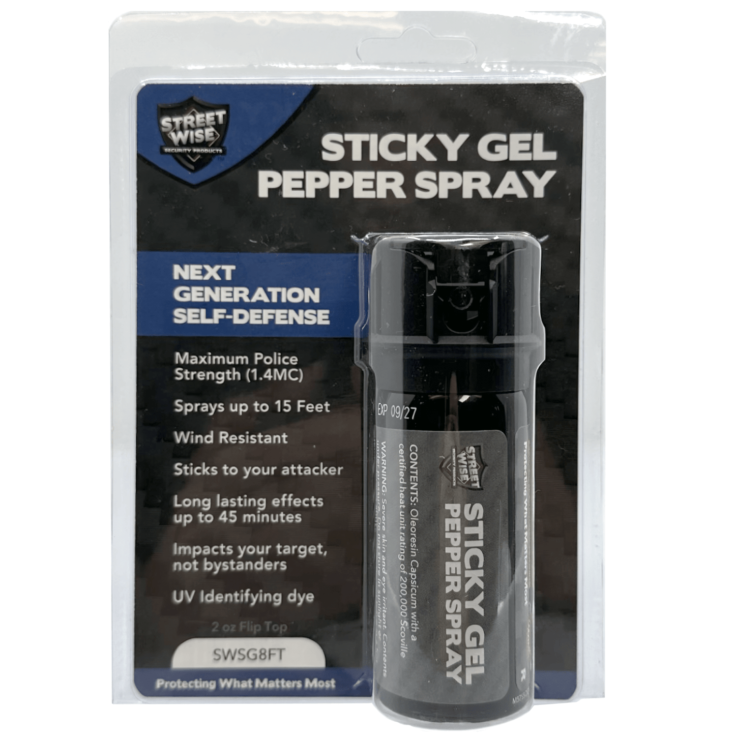 Streetwise Police Strength Sticky Gel Pepper Spray 2 oz | Max Strength Pepper Spray with Marking Dye | Gel Formula Eliminates Wind Blow-Back | Orange Marking Dye | 2 million SHU