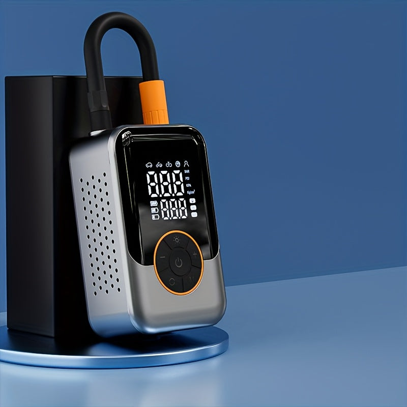 Portable wireless air pump with digital pressure gauge, built-in LED light and automatic pressure maintenance design, one-key smart air compressor, high-tech USB air compressor for cars, motorcycles, bicycles and sports equip