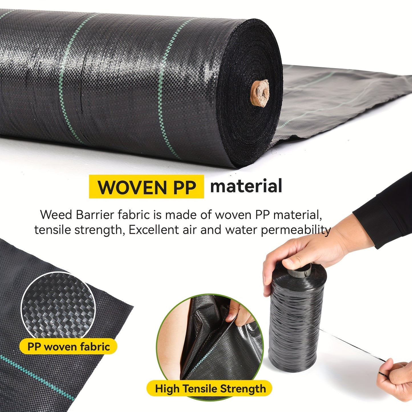 3ft/4ft/5ft X100ft Heavy-Duty Weed Barrier Landscape Fabric - 3.2oz Durable Ground Cover with Black & White Striped Pattern, French Drainage Design for Garden, Patio, Yard, Vehicle Sidewalk - Weed Control & Landscaping, Weed