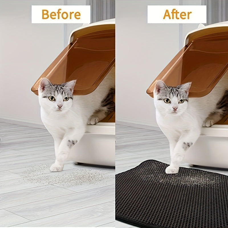 Extra Large Double-Layer Splash-Proof Cat Litter Mat - Leak-Proof, Anti-Caking & Anti-Overflow Design, Durable EVA Material, 3 Sizes Available, Easy-Clean Cat Litter Box Liner for Indoor Cats, Essential Pet Care Gift, Cat Lit
