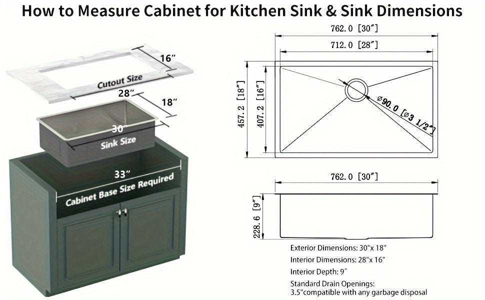 30 Inch Undermount Kitchen Sink - Delironexu 18 Gauge Stainless Steel Handmade Single Bowl Kitchen Sinks With Brushed Finish, Modern Sink, 30"x18"x9", Sink Only