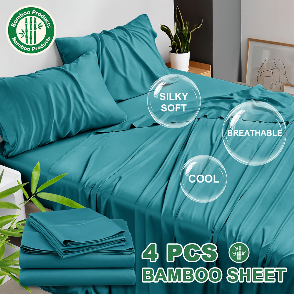 4pcs Bamboo Cooling Bed Sheets Sets Queen Size - Ultra Soft & Luxuriously Cooling, 17" Deep Pocket, Double Stitching, Perfect For Hot Sleepers - Queen Bed Sheets