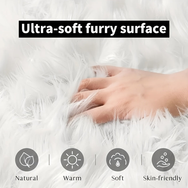 Soft Fluffy Mat - Beige/Neutral Colors, Plush Texture Mat for Living Room, Bedroom, Entryway - Machine Washable Modern Mat - Multi-Size Options Available