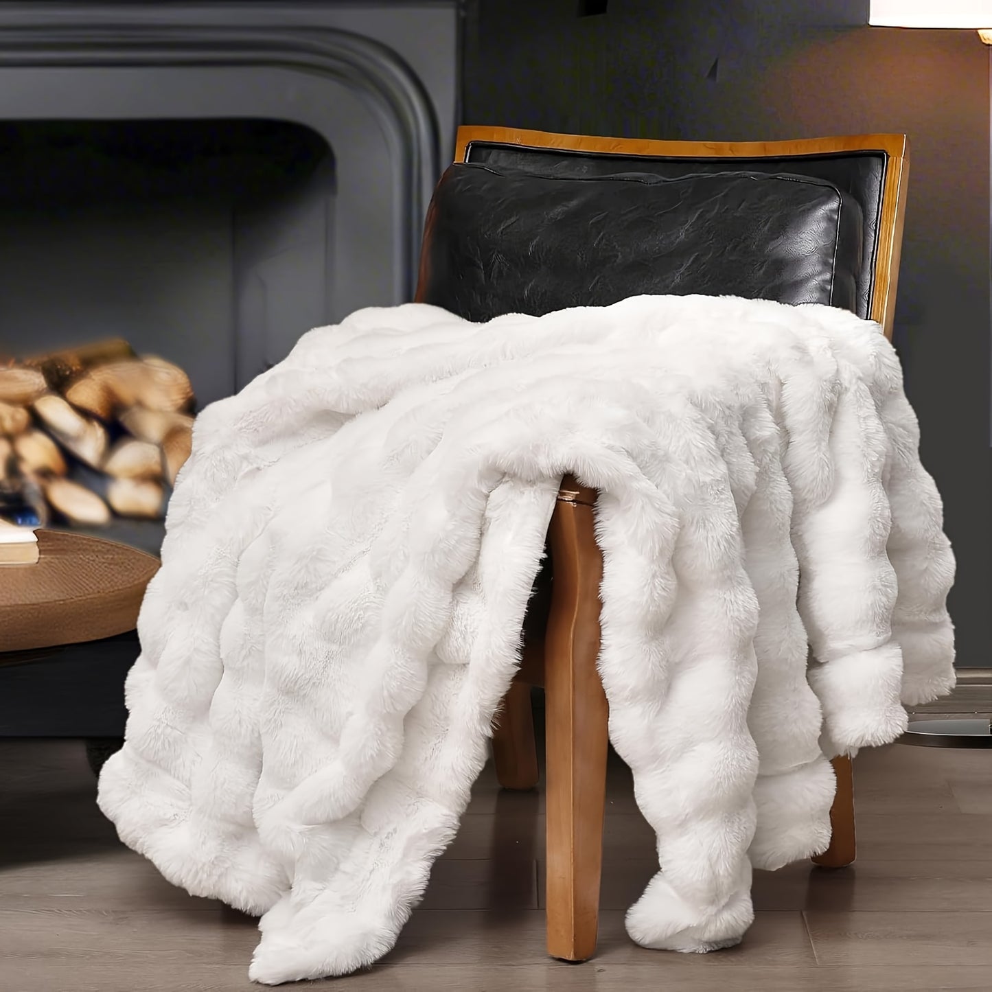 40"x60" Beige Faux Rabbit Fur Blanket - Plush Thick Bubble Texture All-Season Soft Cozy Bedspread, Beige-Tone Beige Furry Couch Cover for Bed, Sofa & - Luxury Bedding Accessory (No Pattern)
