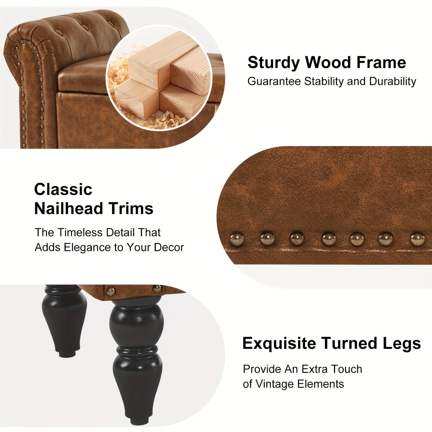 FURNIMART Luxury Mid-Century Modern Wooden Storage Bench with Roll-Up Arms - Large Capacity Flip-Top Design, Durable Recycled Wood, Easy Assembly for Bedroom, Living Room, Hallway