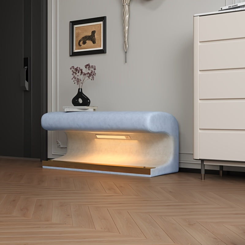 Entryway Bench Faux Leather Upholstered Ottoman With LED Sensor Light For Living Room, Bedroom, End Of Bed
