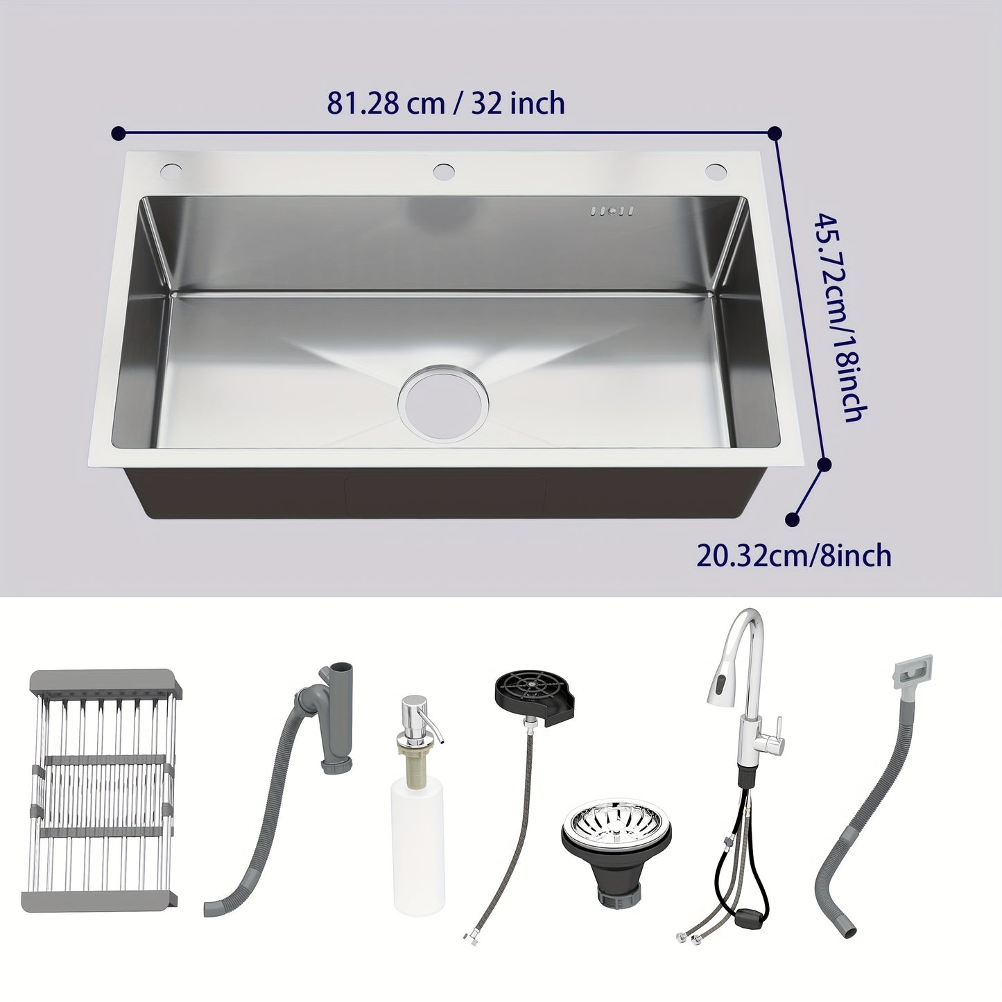 28" 30" 32" Kitchen Sink Stainless Steel Single Bowl Drop In Top Mount Imitation Honeycomb Nano Coating Single Bowl Kitchen Sink With Stainless Steel Drawable Faucet, Telescopic Basket, Soap Dispenser