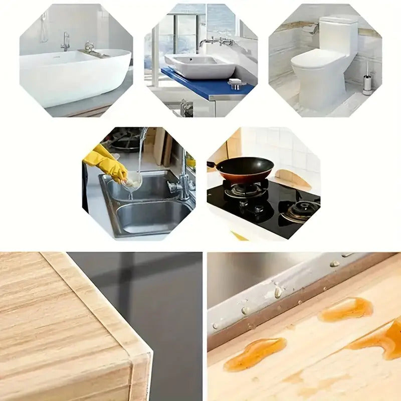 2 Rolls of Silicone Kitchen and Bathroom Waterproof Tape, Kitchen Seam Sealing Strip, Transparent Waterproof Strip, Bathroom Toilet Gap Wall Corner Line Sticker Tape, Suitable for Sink Gap, Durable Material, Ideal Choice for