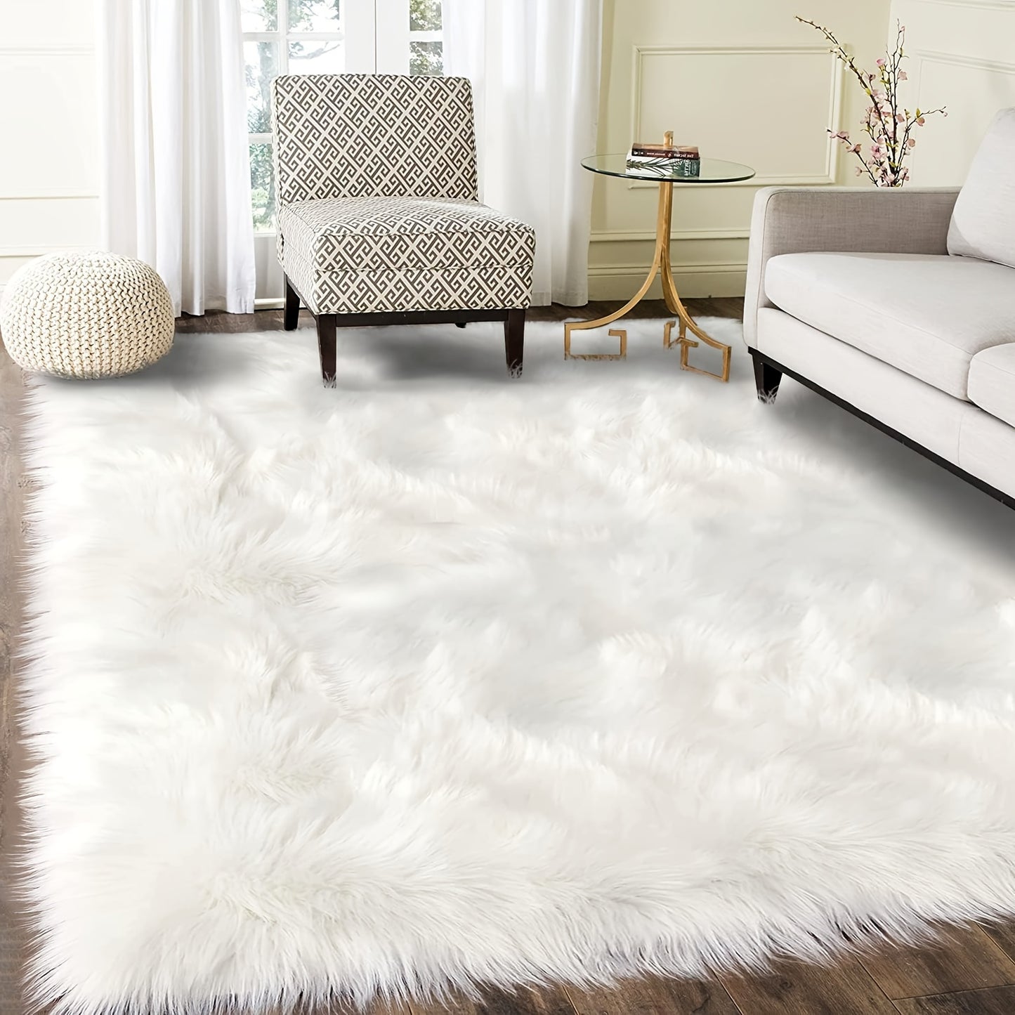 [1pc Soft Fluffy Faux Fur Rug] 1pc Fluffy Faux Fur Area Rug, Soft Plush Non-Slip Polyester Mat, Cozy Bedside Carpet, with Dry Clean Only, for Living Room, Bedroom, Study, Vanity, Home Decor, Christmas