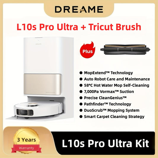 Dreame L10s Pro Ultra Heat Robot Vacuum and Mop Combo with 7000Pa Powerful Suction, AI Navigation & Obstacle avoidance, Auto-Cleaning System, 136°F Hot Mop, Wi-Fi/Wireless, for Hard Floors, Carpets, Pet Hair - Compatible wit