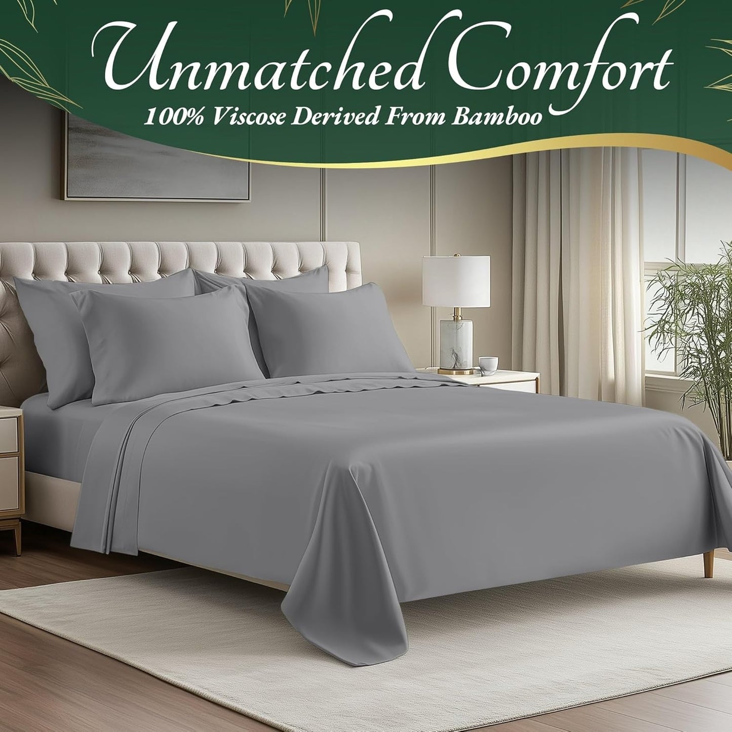 4pcs Bamboo Cooling Bed Sheets Sets Queen Size - Ultra Soft & Luxuriously Cooling, 17" Deep Pocket, Double Stitching, Perfect For Hot Sleepers - Queen Bed Sheets