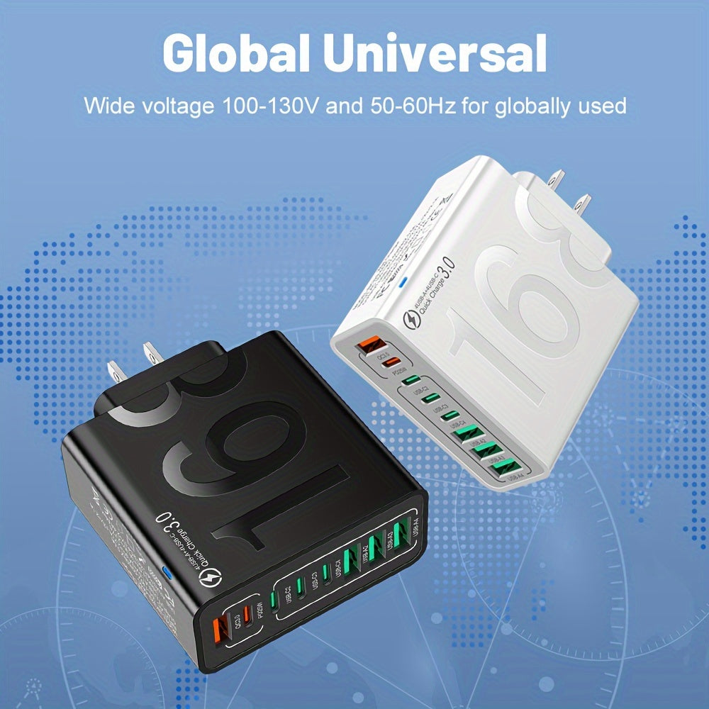 [8 in 1 Fast Charger] KAXOE 8 in 1 Fast Charging USB Phone Charger Adapter | 4 USB + 4 Type-C Phone Charger USB Plug Outlet QC 3.0 USB Charger for iPhone for Samsung