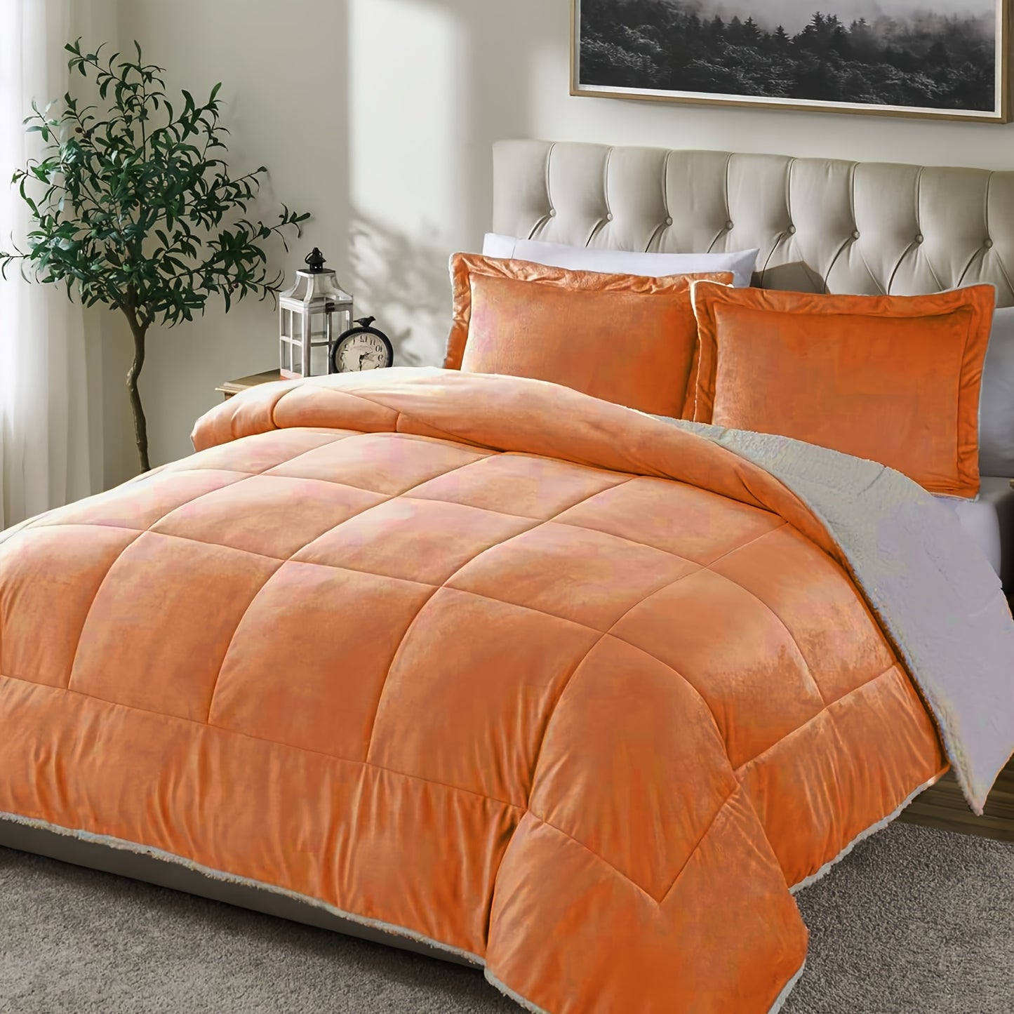 1pc Orhopui -Like Lamb's Comforter - Thickened Winter Quilt with Half Pillowcase, All-Season Bedspread or Sofa Cover, Machine Washable Blanket for Queen-Like (No Turning Required), Multicolor Options